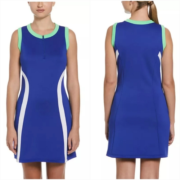 PGA Tour New, Blue Grand Slam Colorblock Sleeveless Flounce Golf Dress, SZ Small - Picture 1 of 9